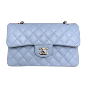 Chanel 22P Light Blue Caviar Quilted Small Classic Double Flap w/ Microchip - Picture 1 of 15