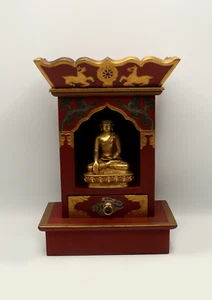 Santuario rojo tibetano pintado a mano con caracola - Imagen 1 de 5