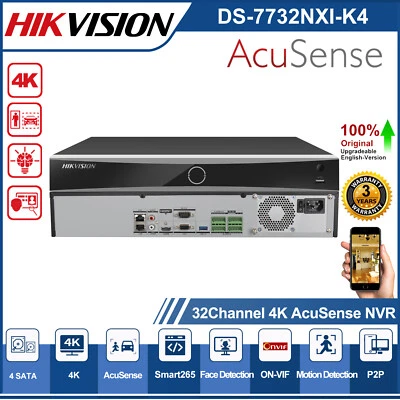 Hikvision DS-7732NXI-K4 32CH AcuSense 4K NVR 4 SATA 16Channel Network Recorder - Image 1 of 4