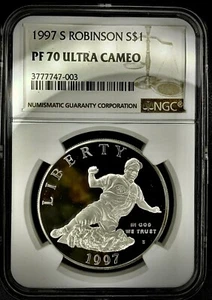 1997 S $1 Jackie Robinson Commemorative Silver Dollar NGC PF70 Ultra Cameo - Picture 1 of 6
