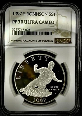 1997 S $1 Jackie Robinson Commemorative Silver Dollar NGC PF70 Ultra Cameo - Image 1 of 4