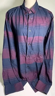 Camisa Five Four Para Hombre Talla L Azul Roja Rayas Anchas Algodón Larga Slv Clásica Abotonada Foto 1 de 4