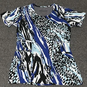 Grey's Anatomy by Barco Signature Women's Scrub Top Cheetah Print Blue (Sz XS) - Picture 1 of 9