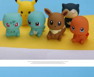 6 Pokemon Figuren: Pikachu, Glumanda, Evoli, Relaxo, Bisasam, Schiggy - Bild 1 von 2