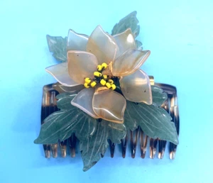Artisan Hair Comb w/Stone Leaves & Flower Pedals & Yellow Center 3" L x 3.5" W - Picture 1 of 7