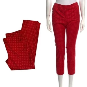 Akris Punto Red with Tan Pin Dot Print Straight Leg Pants Size 4 - Picture 1 of 8