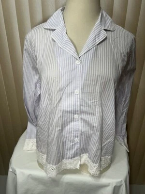 Top pijama manga larga Charter Club XXXL 1X 2X 3X abotonado azul a rayas Foto 1 de 4