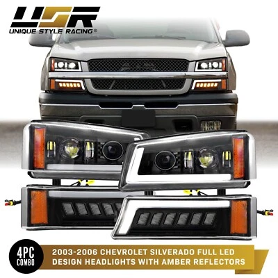 FULL LED 4pc Projector Headlight with Turn Signal For 03-06 Chevy Silverado DOT Foto 1 de 4