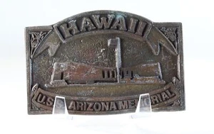 Belt Buckle Hawaii USS Arizona Memorial Solid Brass Buckle Vintage - Picture 1 of 2