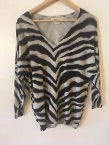 Neu Gr. PS MICHAEL Michael Kors Seide V-Ausschnitt grau-Multi Dolman Pullover - Bild 1 von 5