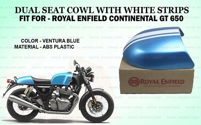 Royal Enfield Ventura Blue "Capot double siège avec bandes blanches pour GT 650" - Photo 1/4