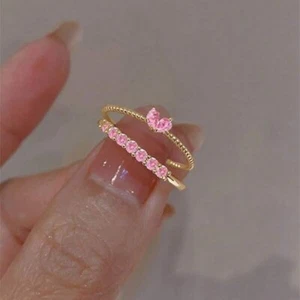 Hot heart ring light luxury ring ins wind open heart inlaid diamond joint ring/c - Picture 1 of 2
