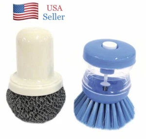 Kitchen Soap Dispensing Cleaning Pans Pots Dish Brush And Scouring Scrub Pad Set - Picture 1 of 6