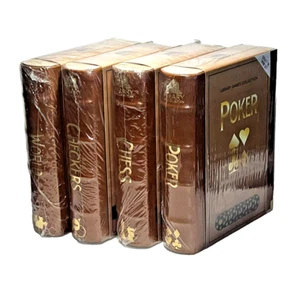 Library Games Collection Poker Chess Checkers World Puzzle Vintage Bookshelf - Picture 1 of 9