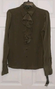 Camisa de mujer Lauren Ralph Lauren con botones manga larga oliva talla 4 precio de venta sugerido por el fabricante 129 USD - Imagen 1 de 18