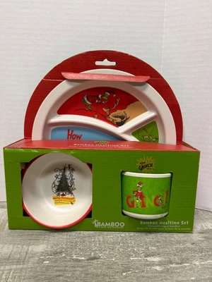The Grinch Dr.Seuss Set Pasto Natale Bambù NUOVO in Scatola Esaurito Nuovo - Immagine 1 di 2