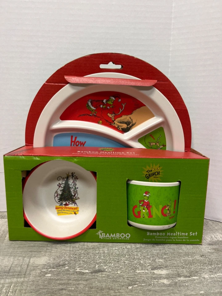The Grinch Dr.Seuss Set Pasto Natale Bambù NUOVO in Scatola Esaurito Nuovo - Immagine 1 di 2