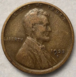 Low Mintage 1923 S Lincoln Wheat Cent Woody Improper Alloy Mix F/VF Fine + - Picture 1 of 2