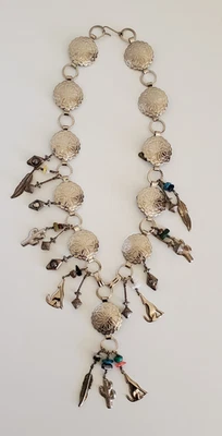 Collar Vintage Boho Tono Plateado Chonco Dije Turquesa Pluma Cactus Declaración Foto 1 de 3