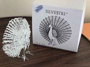 Vintage Silvestri Hand Spun Glass Figurine Ornament Peacock 3 In. #10198 In Box - Picture 1 of 4