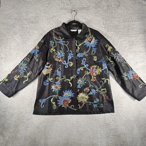 Laura Ashley Jacket Womens XL Black Floral Silk Boho Artsy Whimsigoth Fairy READ - Picture 1 of 16