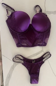 Victoria’s Secret VERY SEXY Shine Strap Bra & Panty Set Purple 34DD/Small NWT - Picture 1 of 3