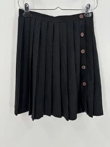 Star Vintage Mini Skirt Womens 7 Black Pleated Buttons Canvas 90s Retro Casual - Picture 1 of 12