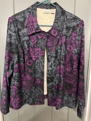 Blazer Kim Rogers Petite XLP, púrpura, gris y negro estampado floral. Foto 1 de 3