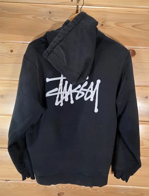 Stussy Hoodie Men Medium Thrashed Logo Black Pullover - Image 1 of 4