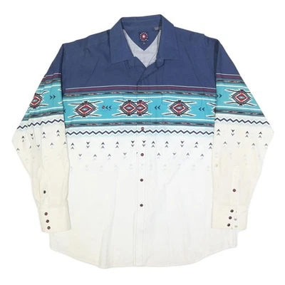 PANHANDLE Mens Blue & White Pattern Shirt XL Cotton Blend Classic Western Style - Image 1 of 4