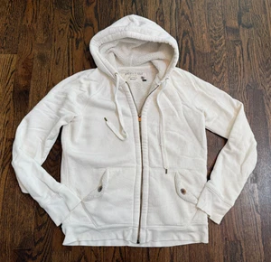 J.CREW White Sherpa Fleece Zippered Heavy Weight Hoodie Jacket Size Medium - Picture 1 of 4