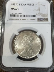 1887C India Rupee. NGC MS63. Scarce - Picture 1 of 2
