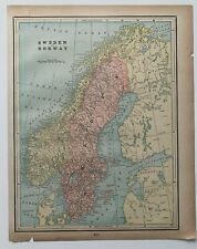 1893 Map of Sweden & Norway Gaskell's Family & Business Atlas antique Denmark