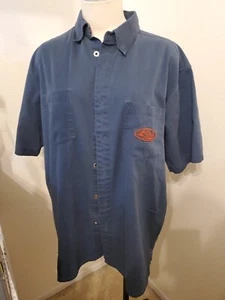 Vintage Harley Davidson Embroidered "Road Hog" Blue Camp Shirt- L - Picture 1 of 10