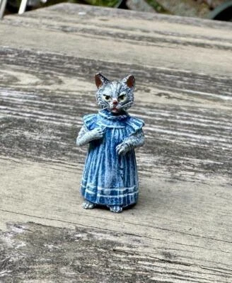 Gatto Gattino IN Blu Abito Austriaco Vienna Bronzo Miniatura - Immagine 1 di 4