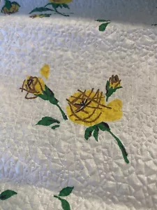 Vintage MCM 50s 60s Paper quality bark cloth cotton fabric MOD Yellow Roses 2pcs - Picture 1 of 11