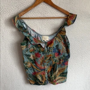 Sezane Floral Linen Ruffle Sleeve Top Womens 38 Medium- Multicolor - Picture 1 of 7