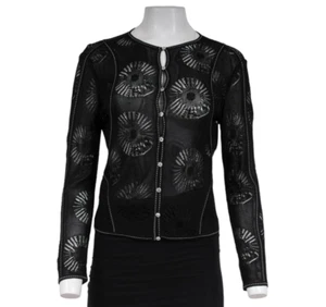 John Galliano Womens Cardigan Medium Crystal Button Black Semi Sheer Viscose - Picture 1 of 10