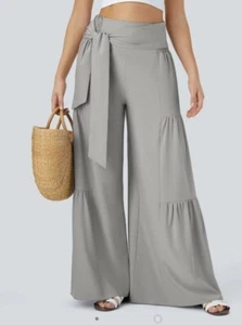 Halara Breezeful Shirred Wide Leg Flowy Pants Ghost Gray Size L Reg NWT 030 - Picture 1 of 8