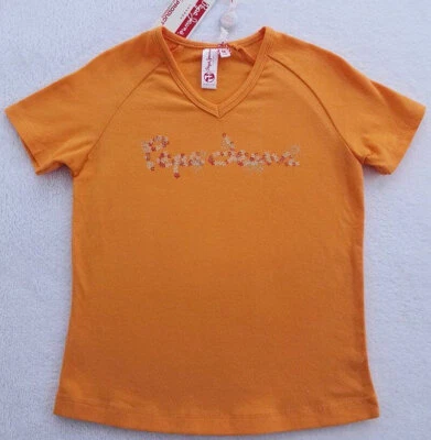 NUEVO CON ETIQUETAS PEPE JEANS Niñas Manga Corta Naranja Top (Talla Pequeña 4, Med. 5/6, Lrg. 6X)NUEVO Foto 1 de 3