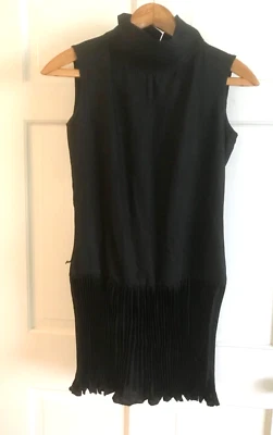 Vtg 60s flapper style  Black Drop Waist Pleated Skirt Sleeveless Mini GoGo Dress - Image 1 of 4