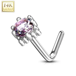 Piercing Naso Oro Bianco 14 Carati Piazza Gemma Rosa - Foto 1 di 1