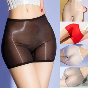 Women See-Through Panties Ice Silk Boyshorts Glossy Soft Boxer Briefs Underwear - Picture 1 of 26