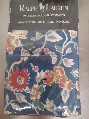 Ralph Lauren Jardin Blue Standard Pillowcases 100% Cotton -New Old Stock - Image 1 of 4