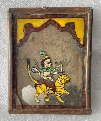 PINTURA MINIATURA VIDRIO REVERSO DIOS HINDÚ RELIGIOSO ORIGINAL RARO GUJARAT Foto 1 de 2