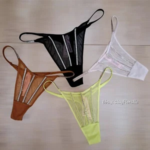 Victoria's Secret Very Sexy Shine Strap Thong Panty sheer Black green white - Picture 1 of 40