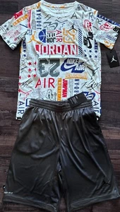 NWT Nike Jordan Boys YXL Gray/White/Black/Multi-Color Dri-Fit Shorts Set XL - Picture 1 of 3