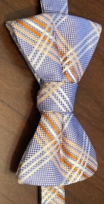Blue Orange White 60% Silk 40% Polyester Men’s Neck Bow Tie Made In China - Image 1 of 4