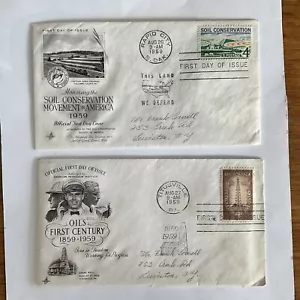 Lot~2 United States first day cover FDC~#1133/1334~4c~soil conservation~oil~1959 - Picture 1 of 4