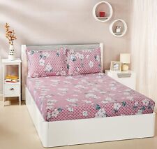 PolyCotton Lavender Bloom Double Bedsheet with 2 Pillow Cover, Multicolor